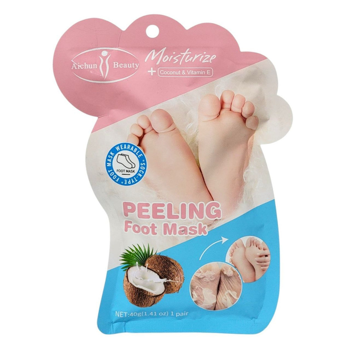 Exfoliating Foot Mask with Coconut Extract and Vitamin E AICHUN BEAUTY 40G 1 Pair victoriastore.com.pk