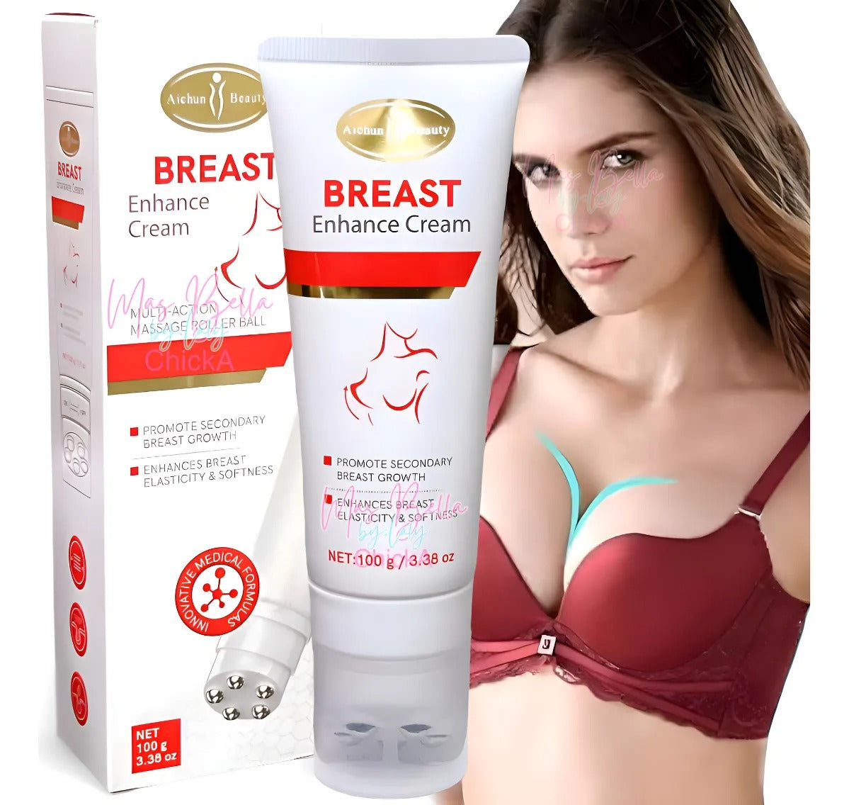 Aichun Beauty Breast Enhance Cream with Massage Roller Ball - 100g victoriastore.com.pk