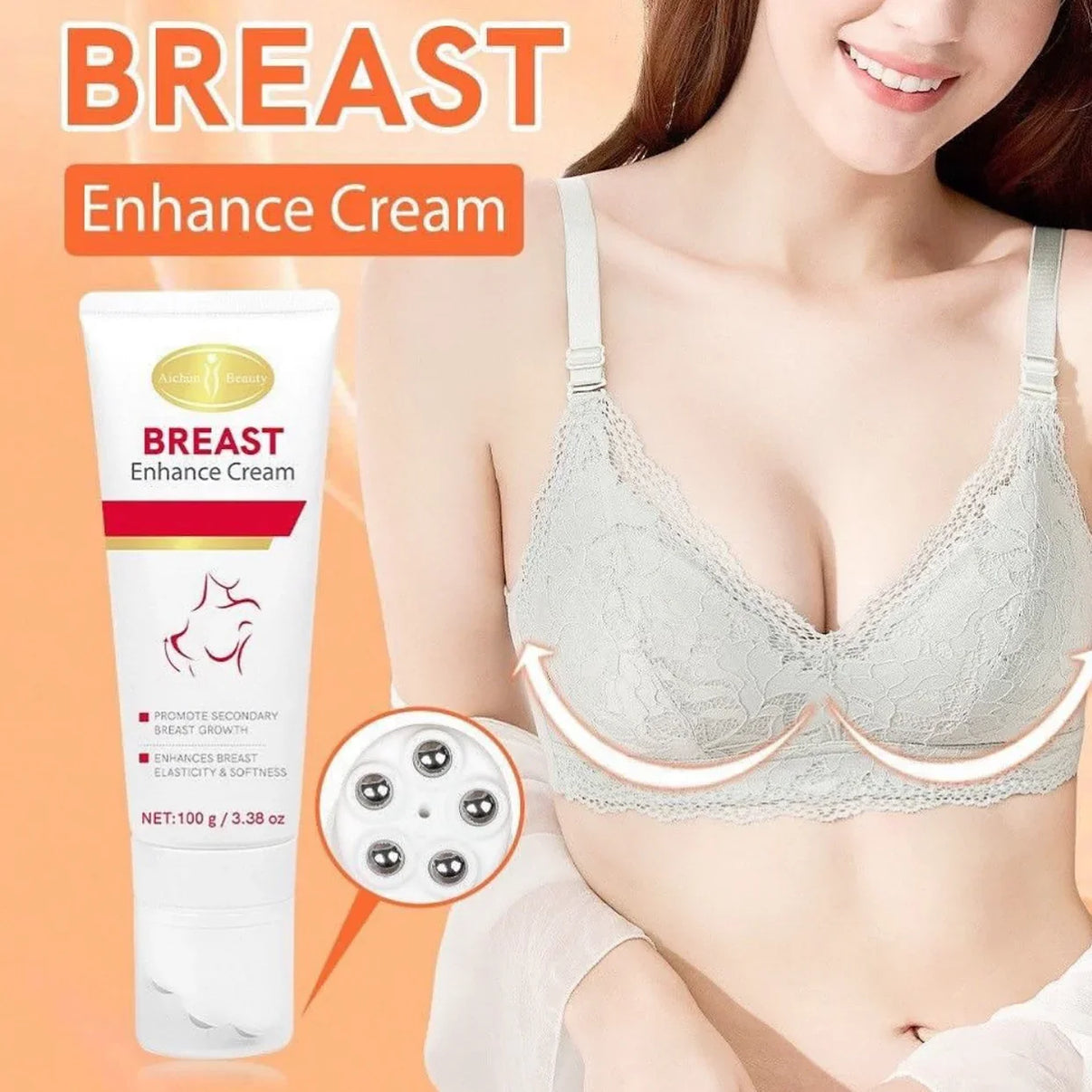 Aichun Beauty Breast Enhance Cream with Massage Roller Ball - 100g victoriastore.com.pk