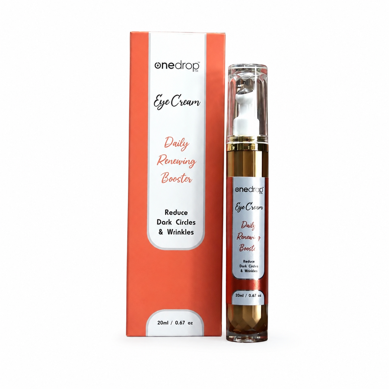 One drop eye cream bottle and packaging on a white background