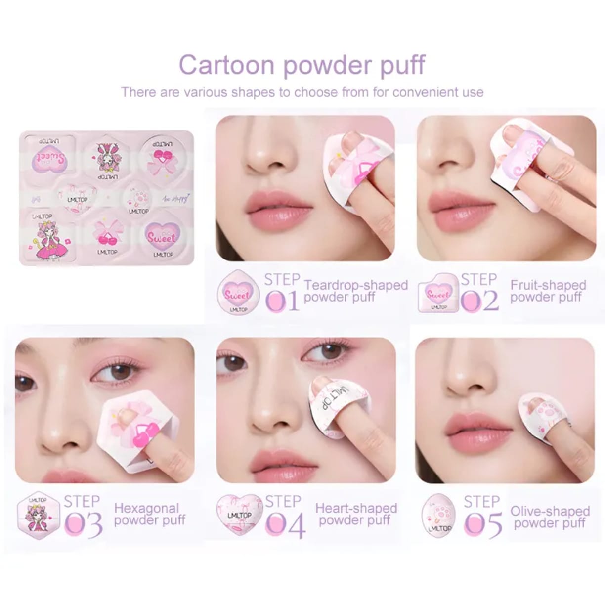 Pink Heart High elasticity Makeup Cosmetic Powder Puff 8-Piece victoriastore.com.pk