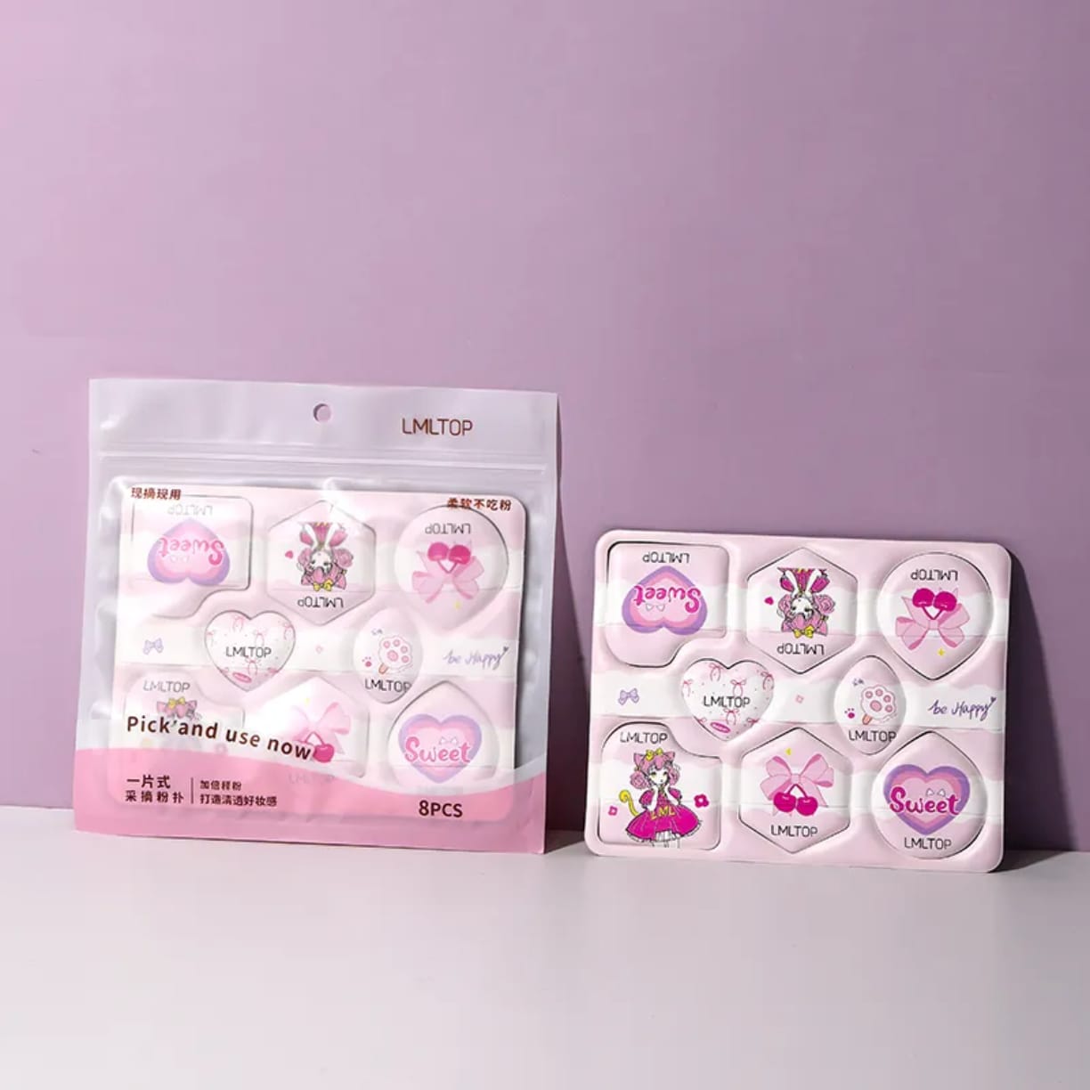 Pink Heart High elasticity Makeup Cosmetic Powder Puff 8-Piece victoriastore.com.pk