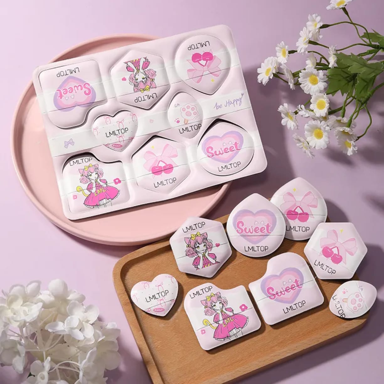Pink Heart High elasticity Makeup Cosmetic Powder Puff 8-Piece