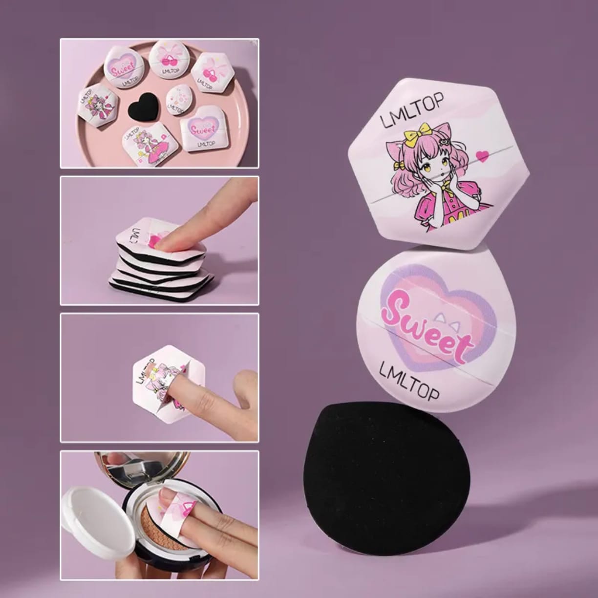 Pink Heart High elasticity Makeup Cosmetic Powder Puff 8-Piece victoriastore.com.pk