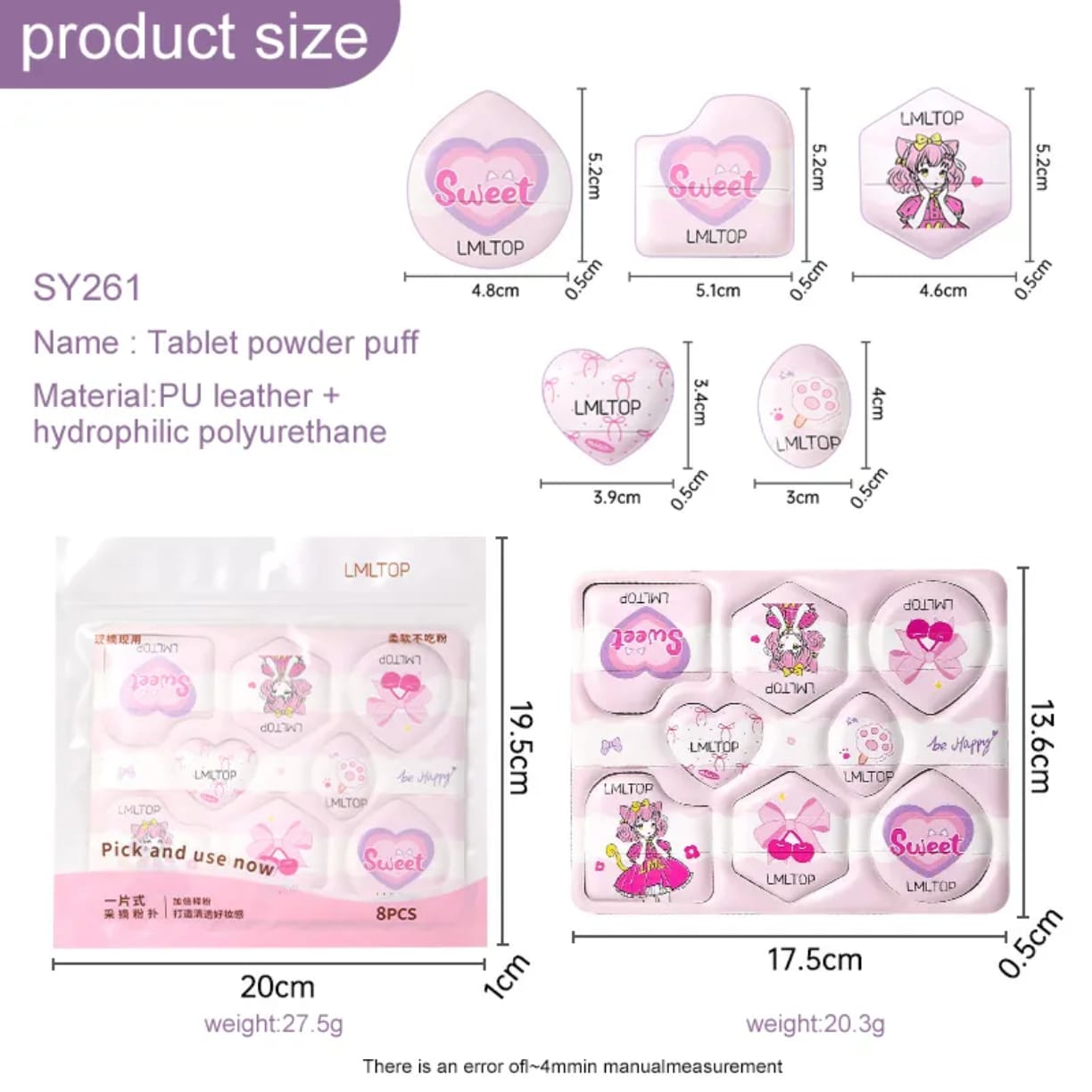 Pink Heart High elasticity Makeup Cosmetic Powder Puff 8-Piece victoriastore.com.pk