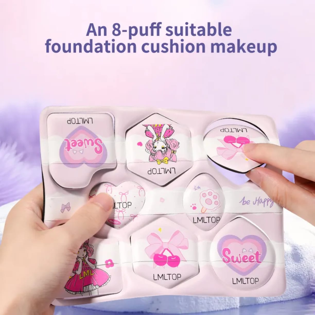 Pink Heart High elasticity Makeup Cosmetic Powder Puff 8-Piece victoriastore.com.pk