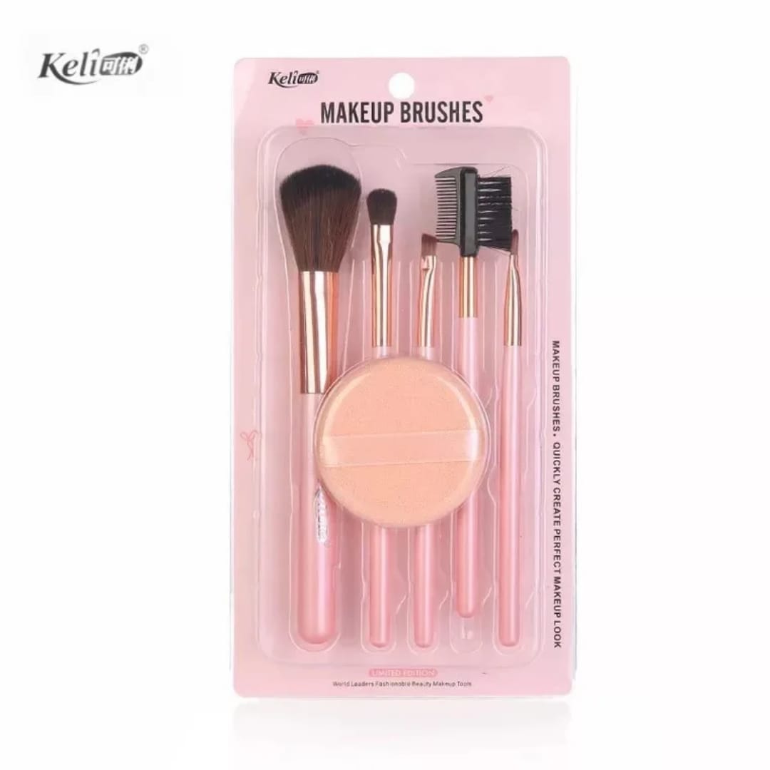 Keli 5PCS Makeup Brush Set with Puff & Brow Comb