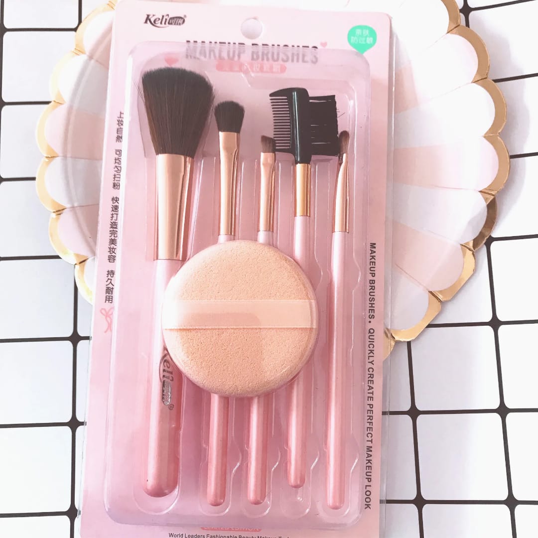 Keli 5PCS Makeup Brush Set with Puff & Brow Comb